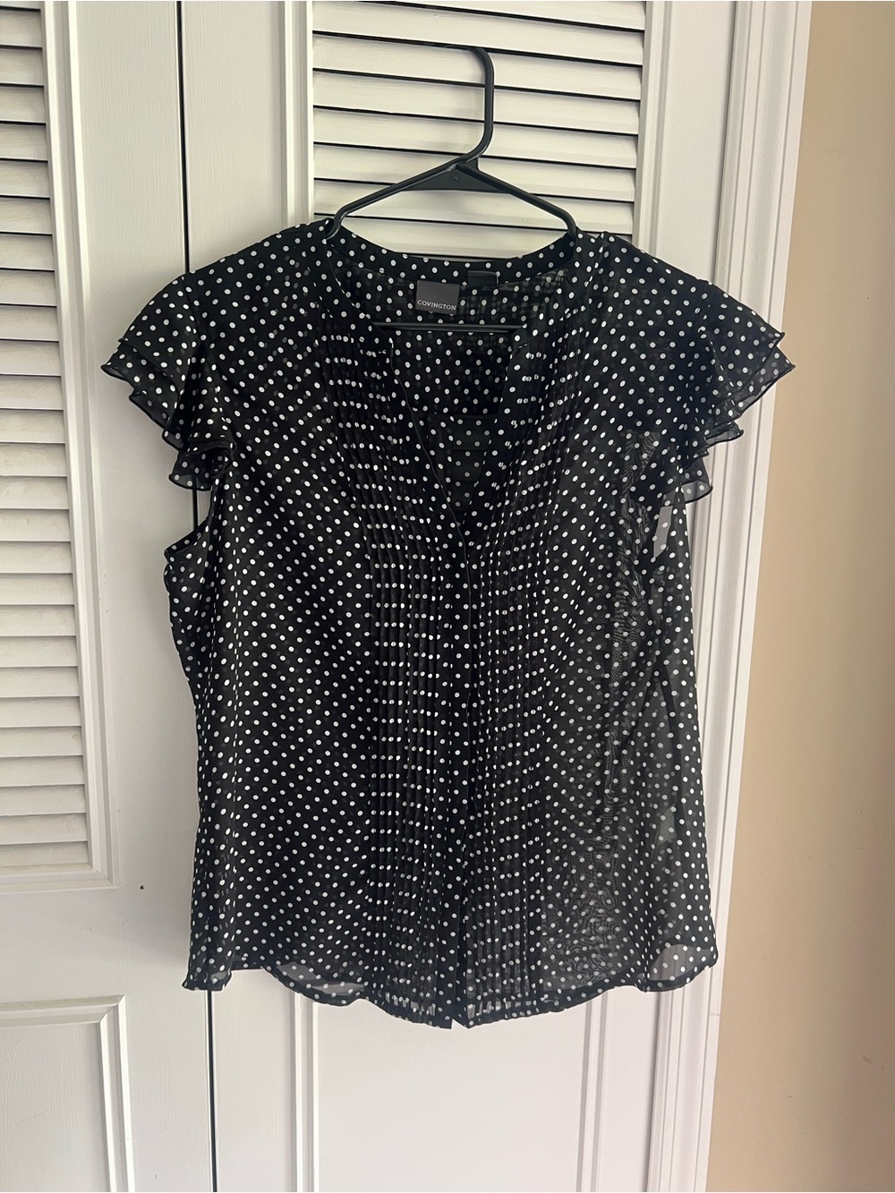 Sheer Black Polka Dot Flutter Sleeve Blouse